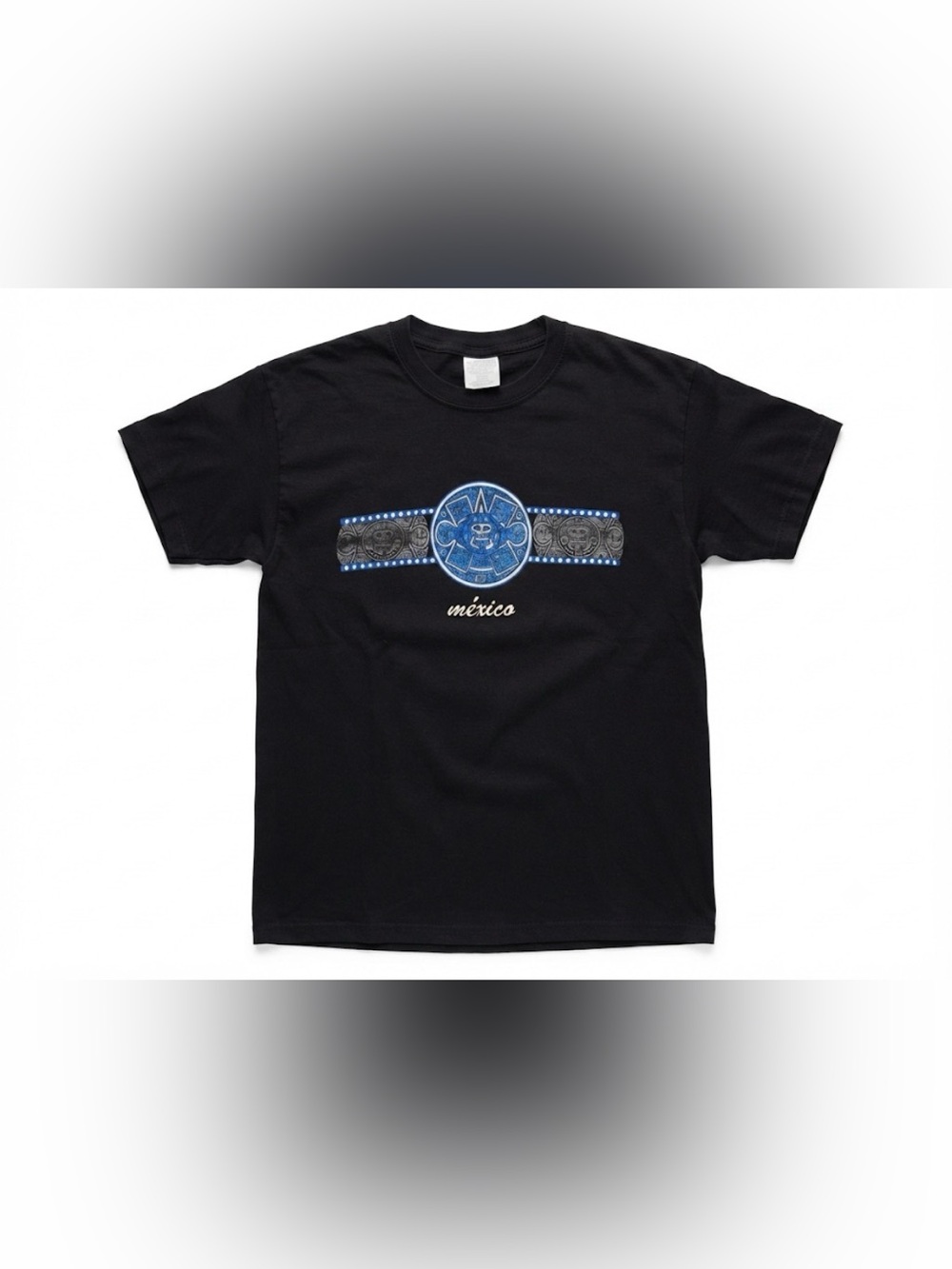 Vintage Mexico Aztec Mayan Calendar T-Shirt Mens One Size Black Graphic Tee
